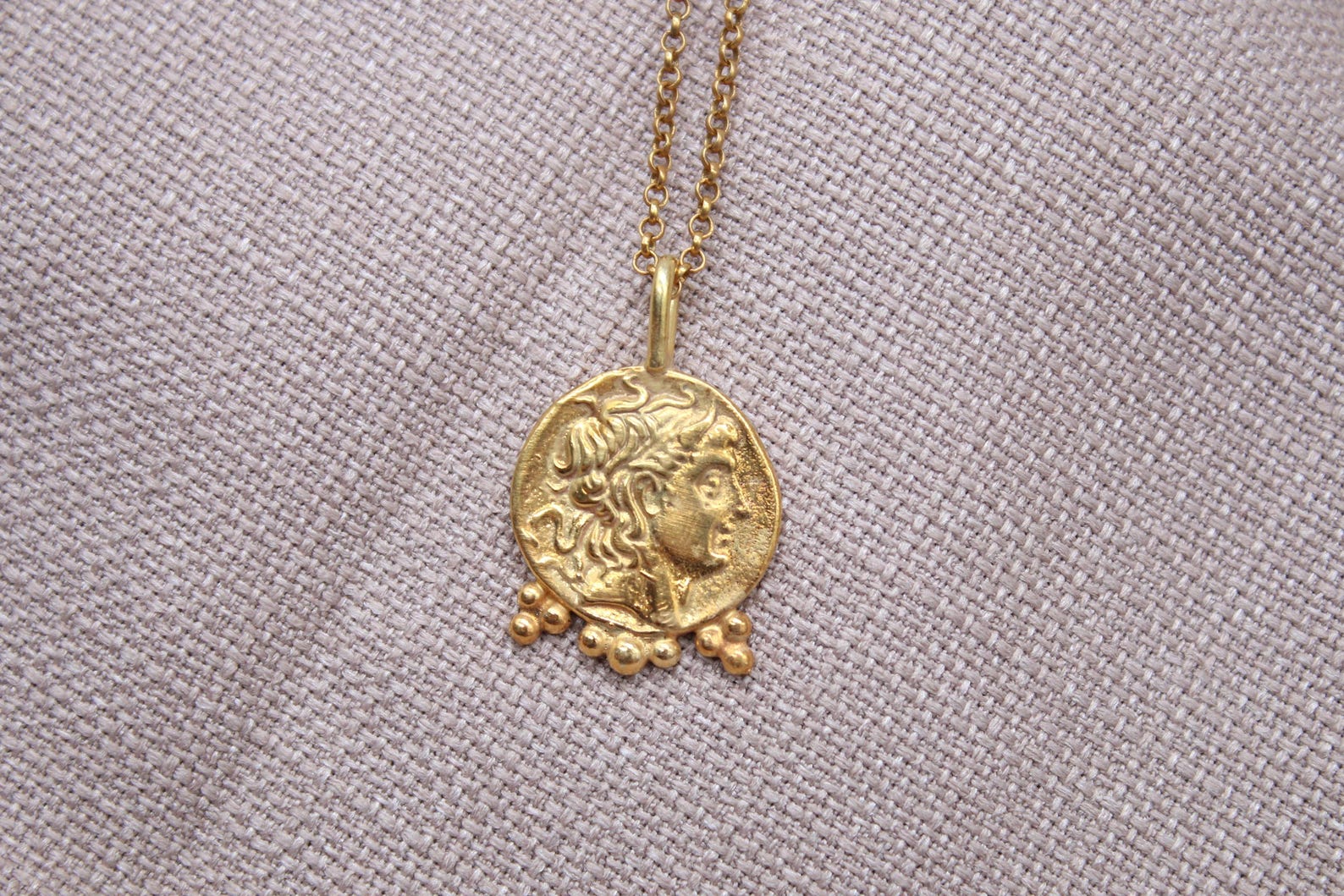 Ancient Roman Coin Necklace Gold Plated Sterling Silver Medallion Pendant