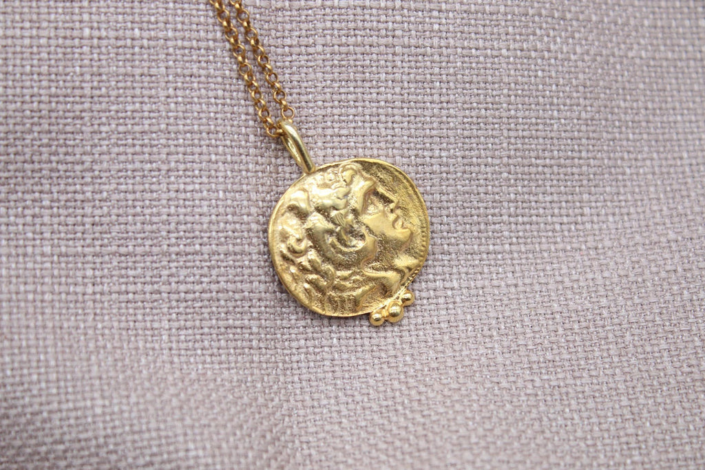 Alexander Coin Necklace Gold Plated Sterling Silver Ancient Medallion Pendant