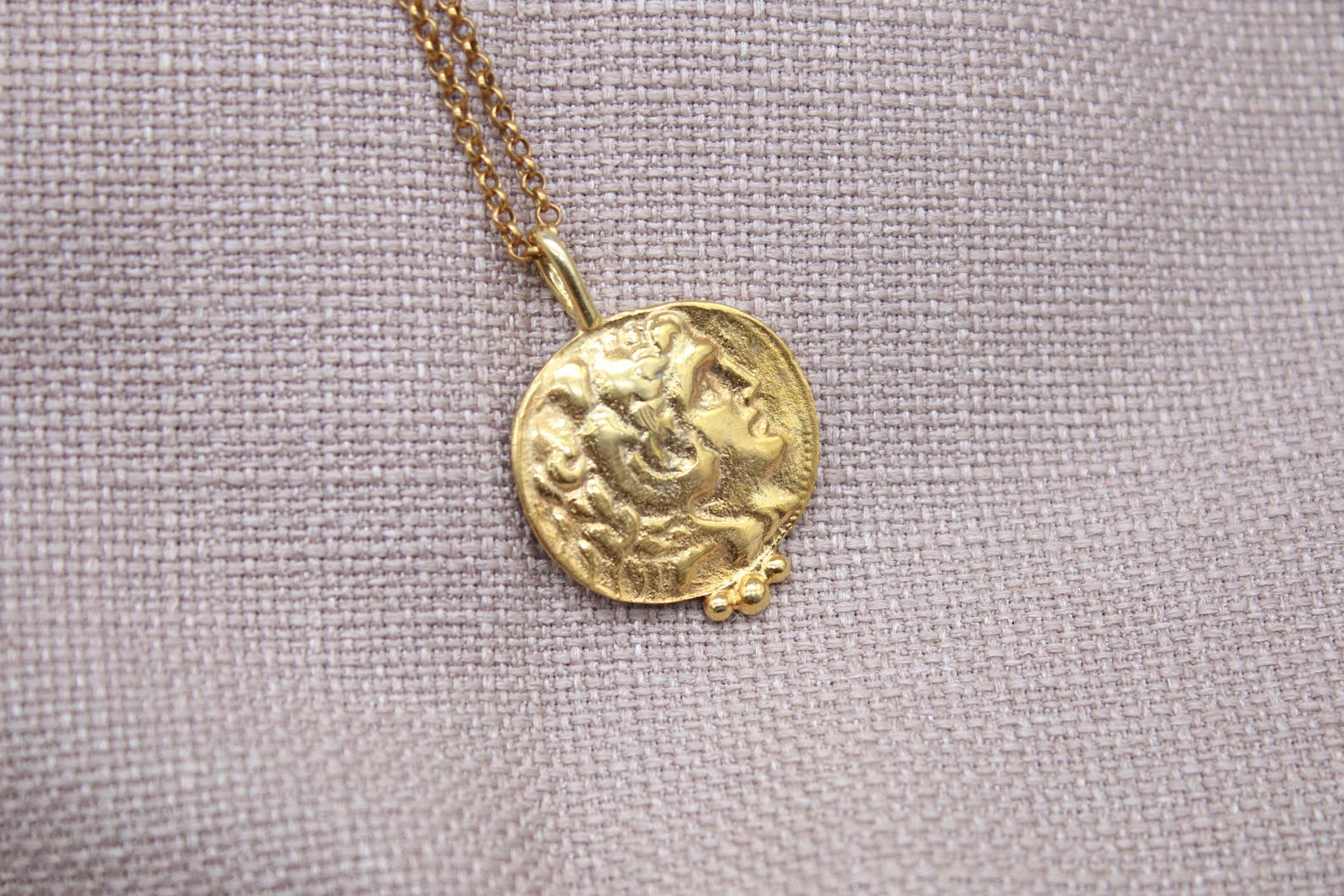 Alexander Coin Necklace Gold Plated Sterling Silver Ancient Medallion Pendant