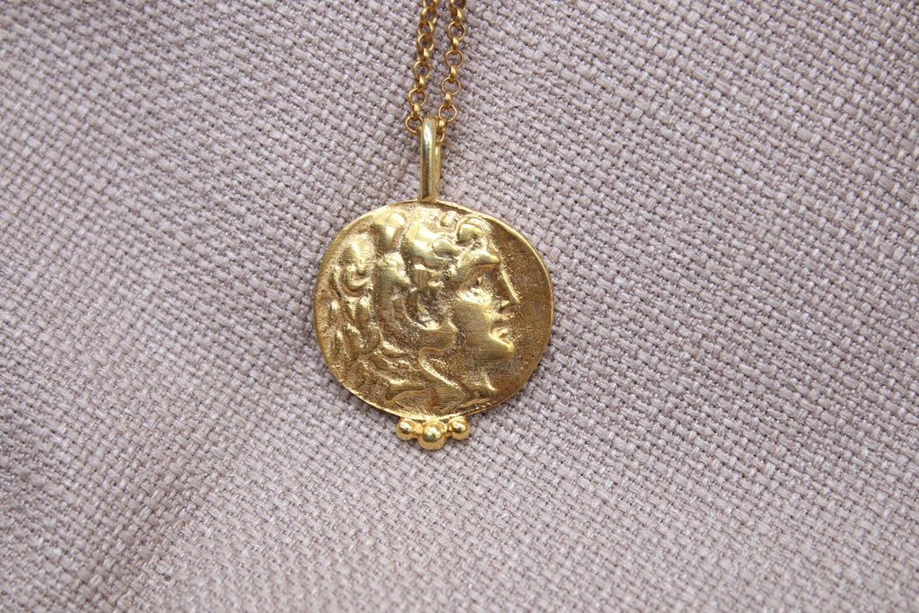 Alexander Coin Necklace Gold Plated Sterling Silver Ancient Medallion Pendant