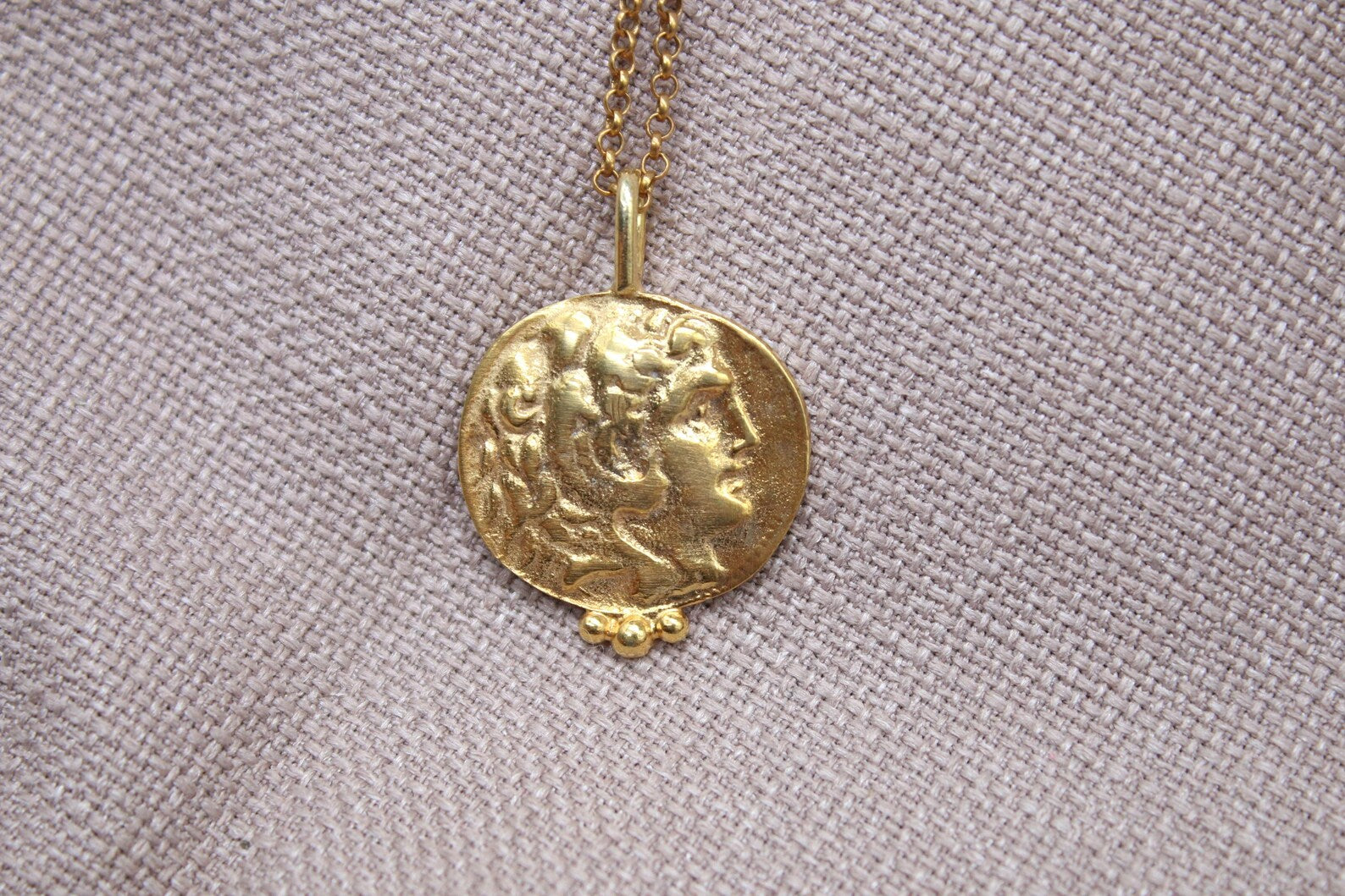 Alexander Coin Necklace Gold Plated Sterling Silver Ancient Medallion Pendant