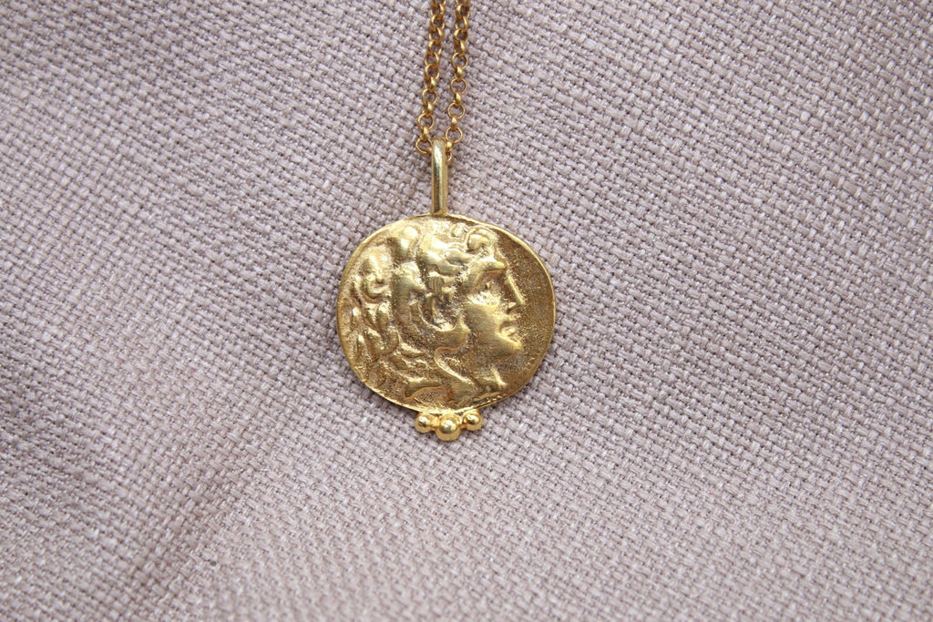 Alexander Coin Necklace Gold Plated Sterling Silver Ancient Medallion Pendant