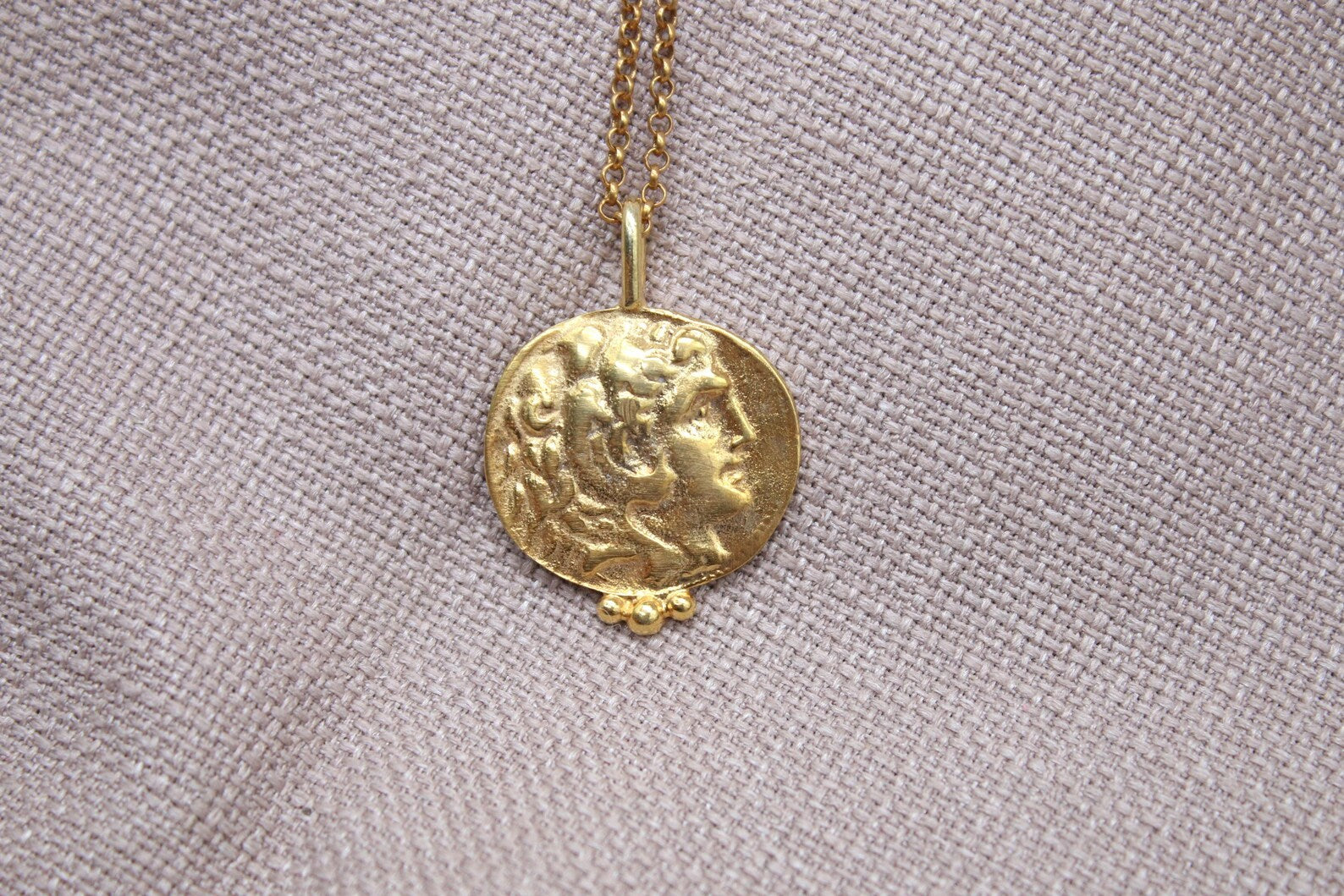 Alexander Coin Necklace Gold Plated Sterling Silver Ancient Medallion Pendant
