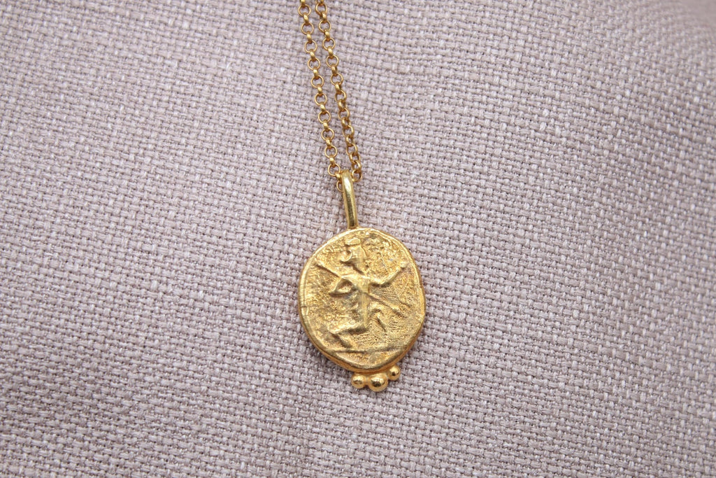 Oval Coin Necklace Gold Plated Sterling Silver Ancient Medallion Pendant