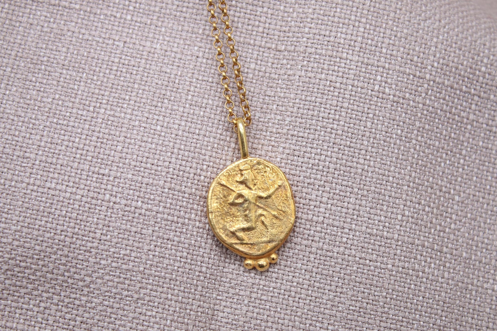 Oval Coin Necklace Gold Plated Sterling Silver Ancient Medallion Pendant