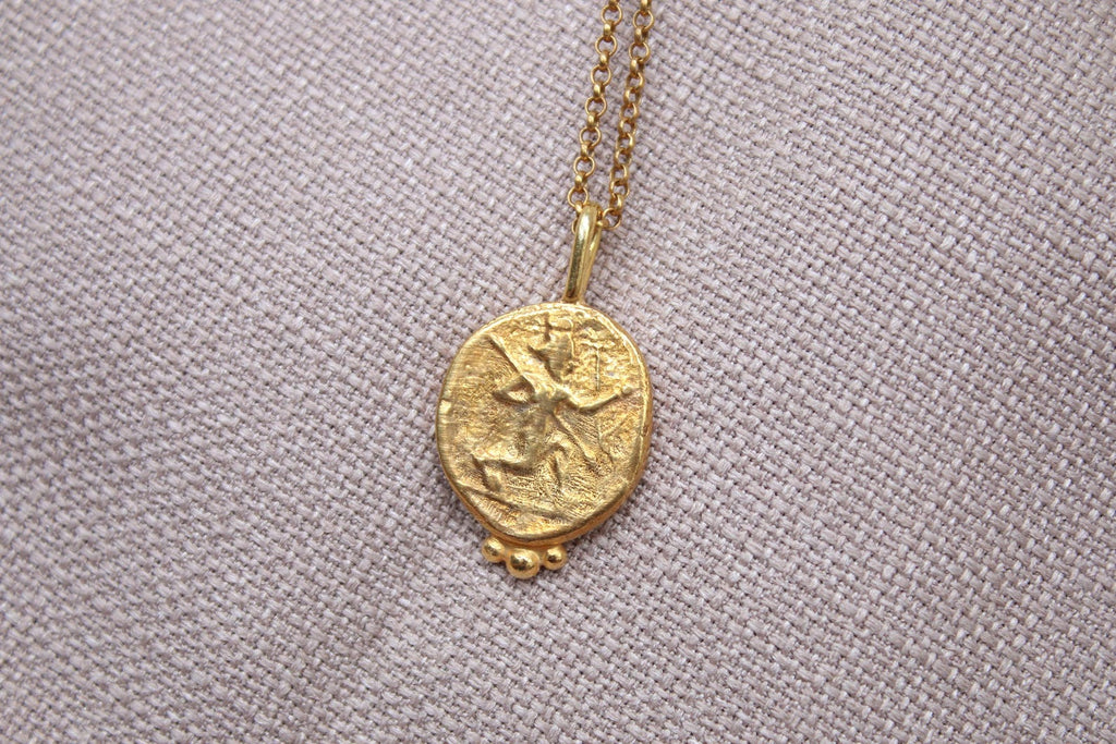 Oval Coin Necklace Gold Plated Sterling Silver Ancient Medallion Pendant
