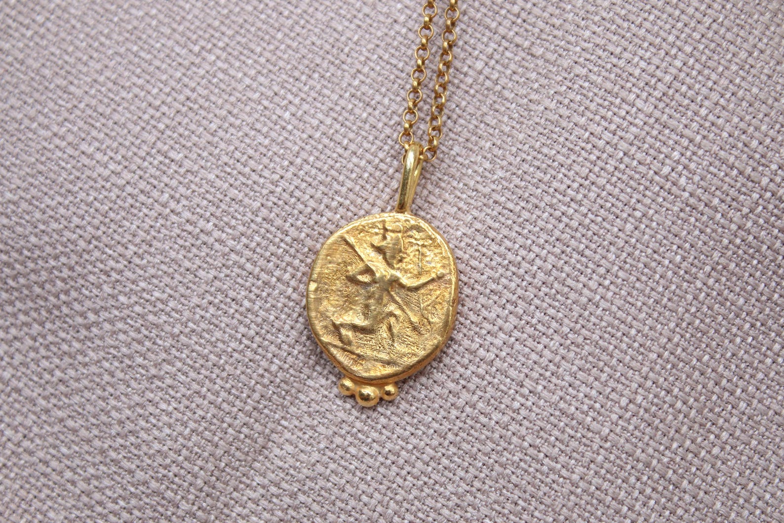 Oval Coin Necklace Gold Plated Sterling Silver Ancient Medallion Pendant