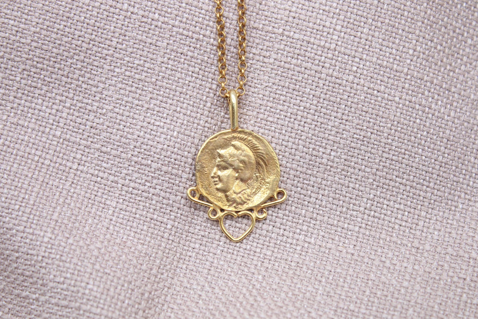 Ancient Coin Heart Necklace Gold Plated Sterling Silver Roman Pendant