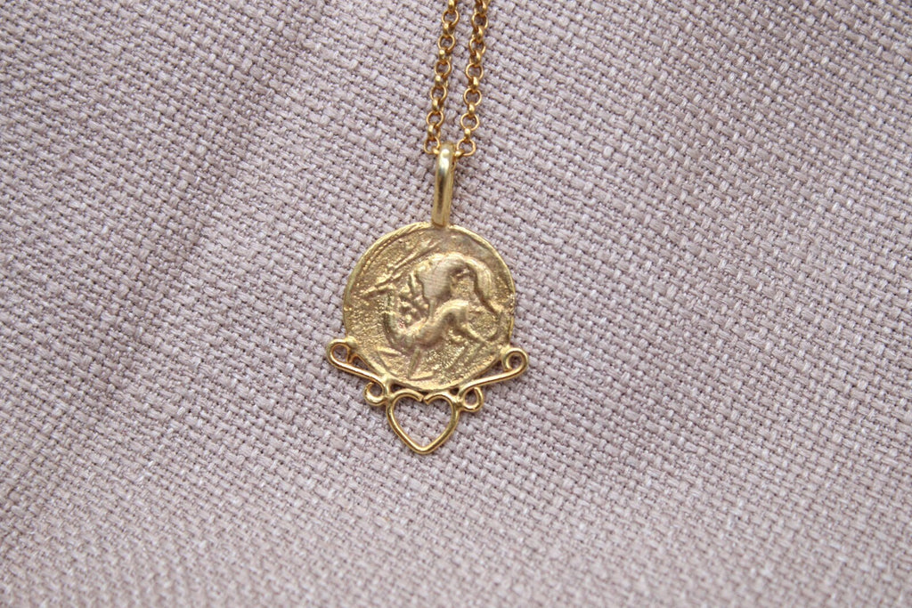 Ancient Warrior Coin Necklace Gold Plated Sterling Silver Heart Necklace