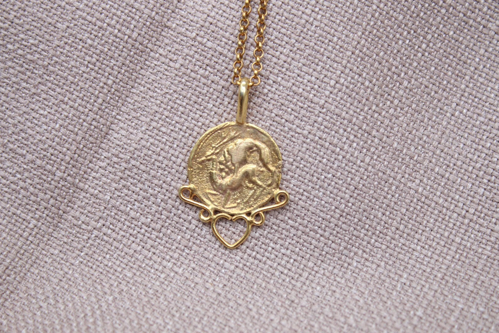 Ancient Warrior Coin Necklace Gold Plated Sterling Silver Heart Necklace