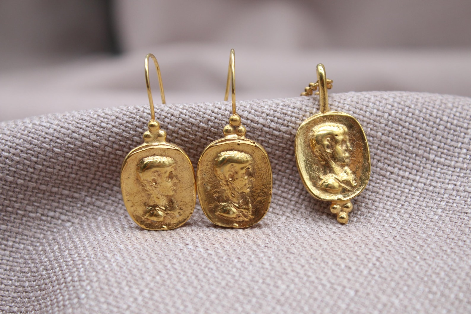 Ancient Coin Jewelry Set 22k Gold Plated Sterling Silver Necklace Earrings