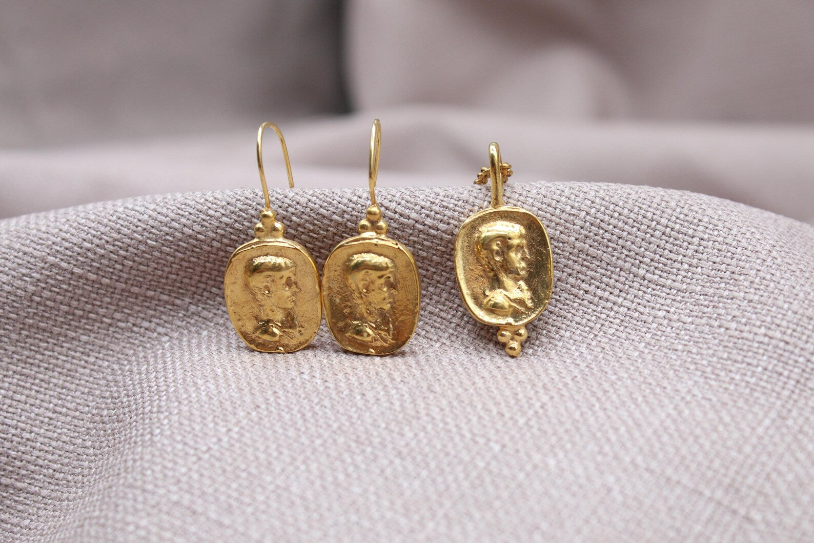 Ancient Coin Jewelry Set 22k Gold Plated Sterling Silver Necklace Earrings