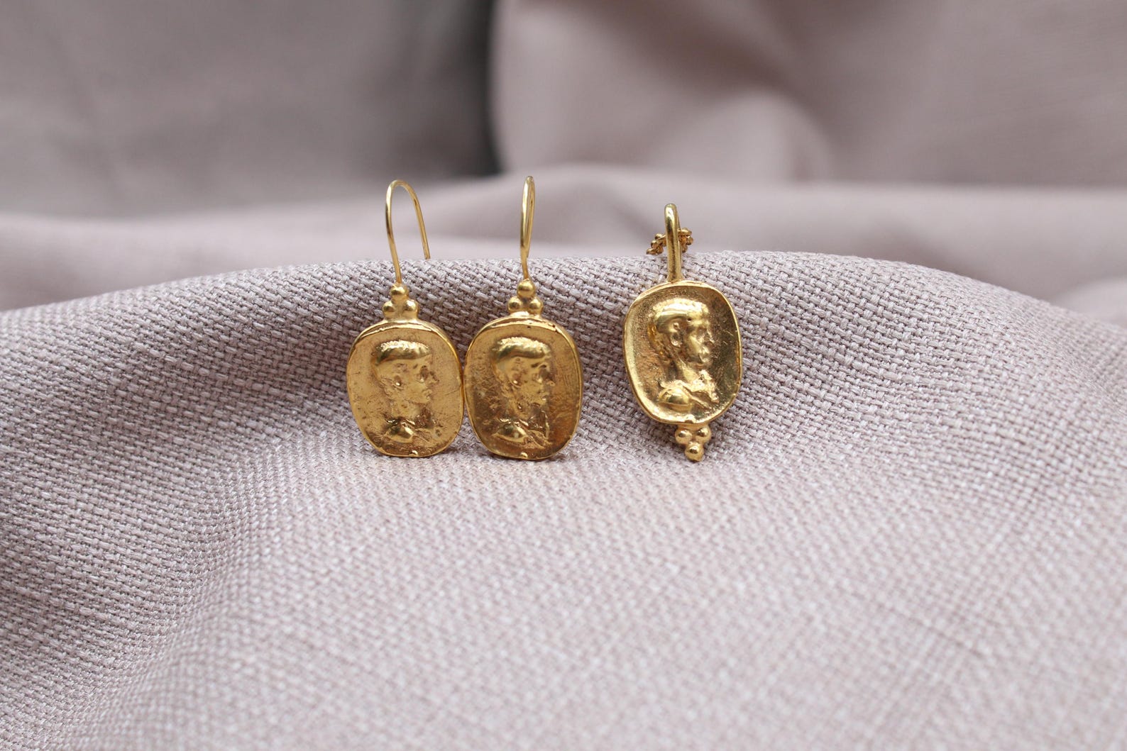 Ancient Coin Jewelry Set 22k Gold Plated Sterling Silver Necklace Earrings