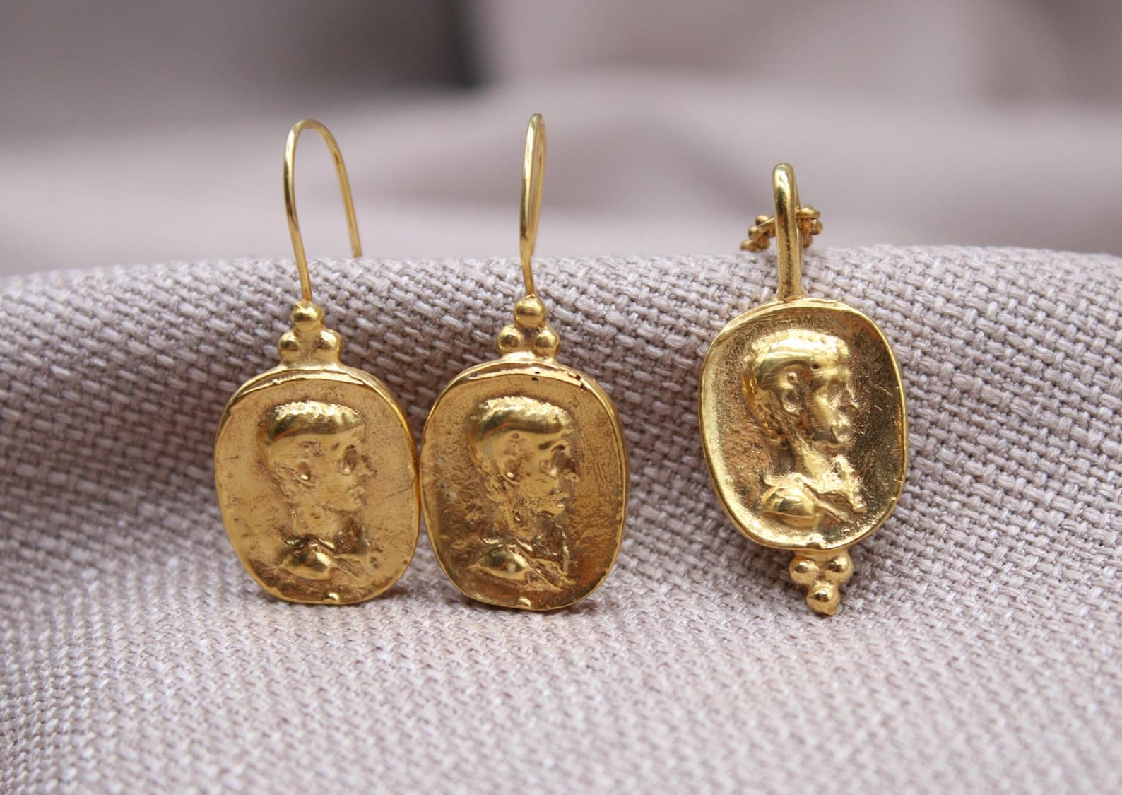 Ancient Coin Jewelry Set 22k Gold Plated Sterling Silver Necklace Earrings