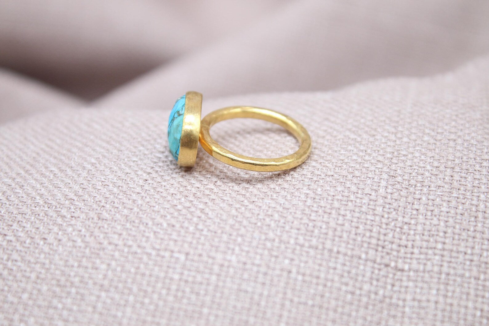 Natural Turquoise Ring 22k Gold Plated Sterling Silver Statement Ring