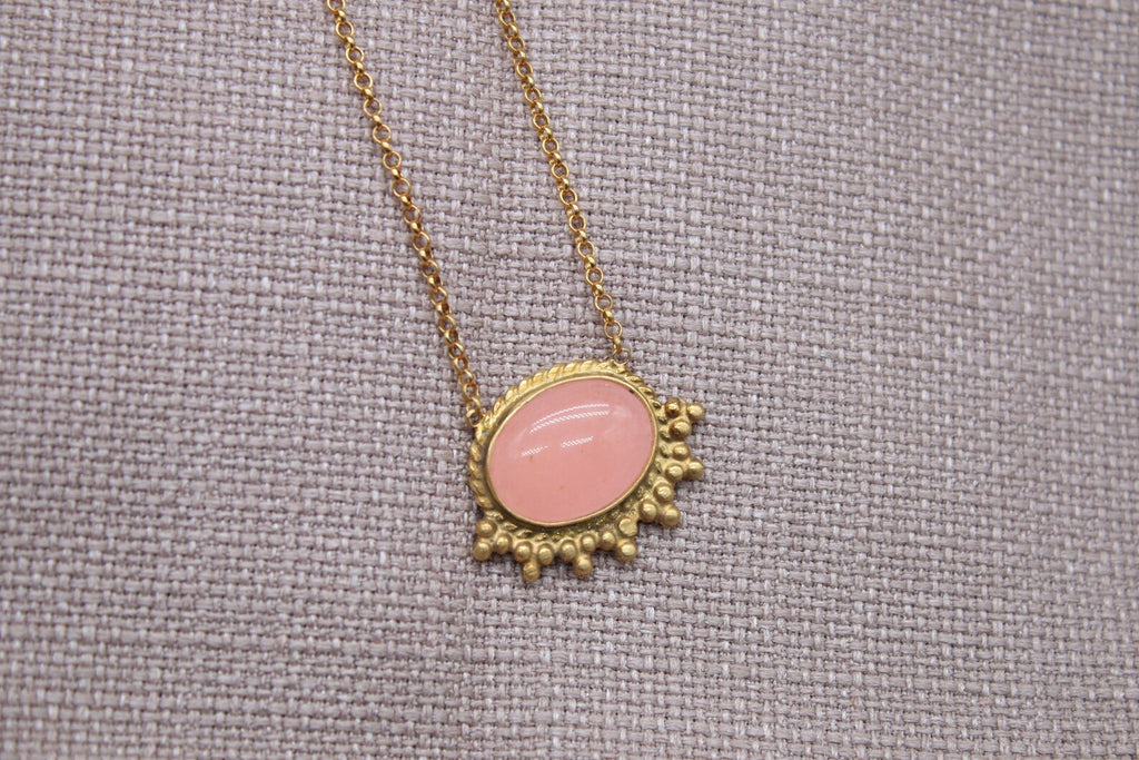 Natural Pink Topaz Necklace 22k Gold Plated Sterling Silver Pendant