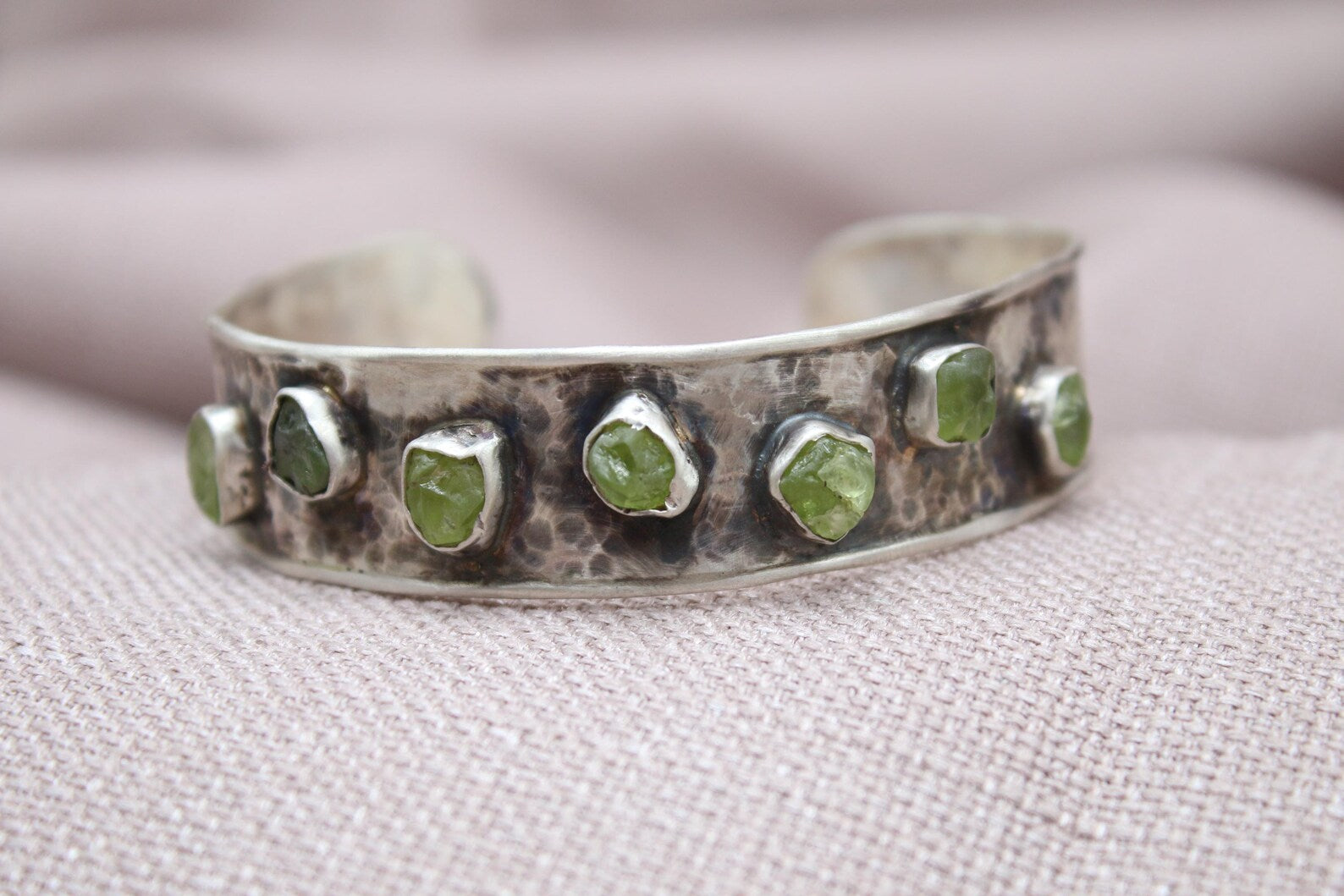 Raw Green Apatite Cuff Bracelet Sterling Silver Handmade Jewelry