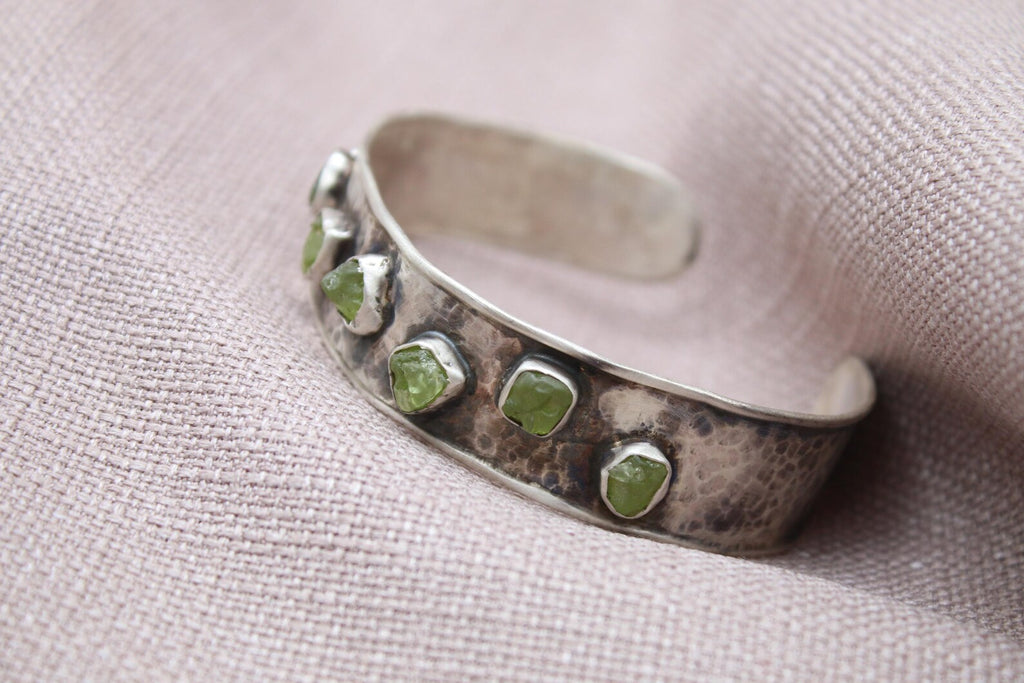 Raw Green Apatite Cuff Bracelet Sterling Silver Handmade Jewelry