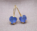 Blue Sapphire Heart Earrings 22k Gold Plated Sterling Silver