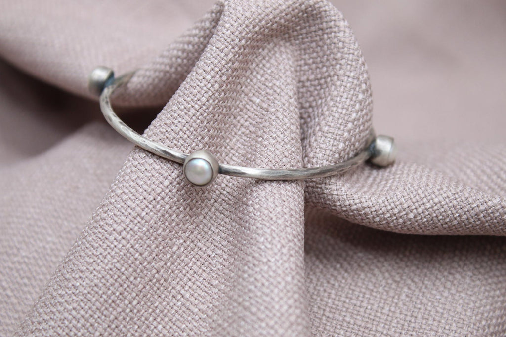 Freshwater Pearl Sterling Silver Bangle Bracelet Handmade Jewelry