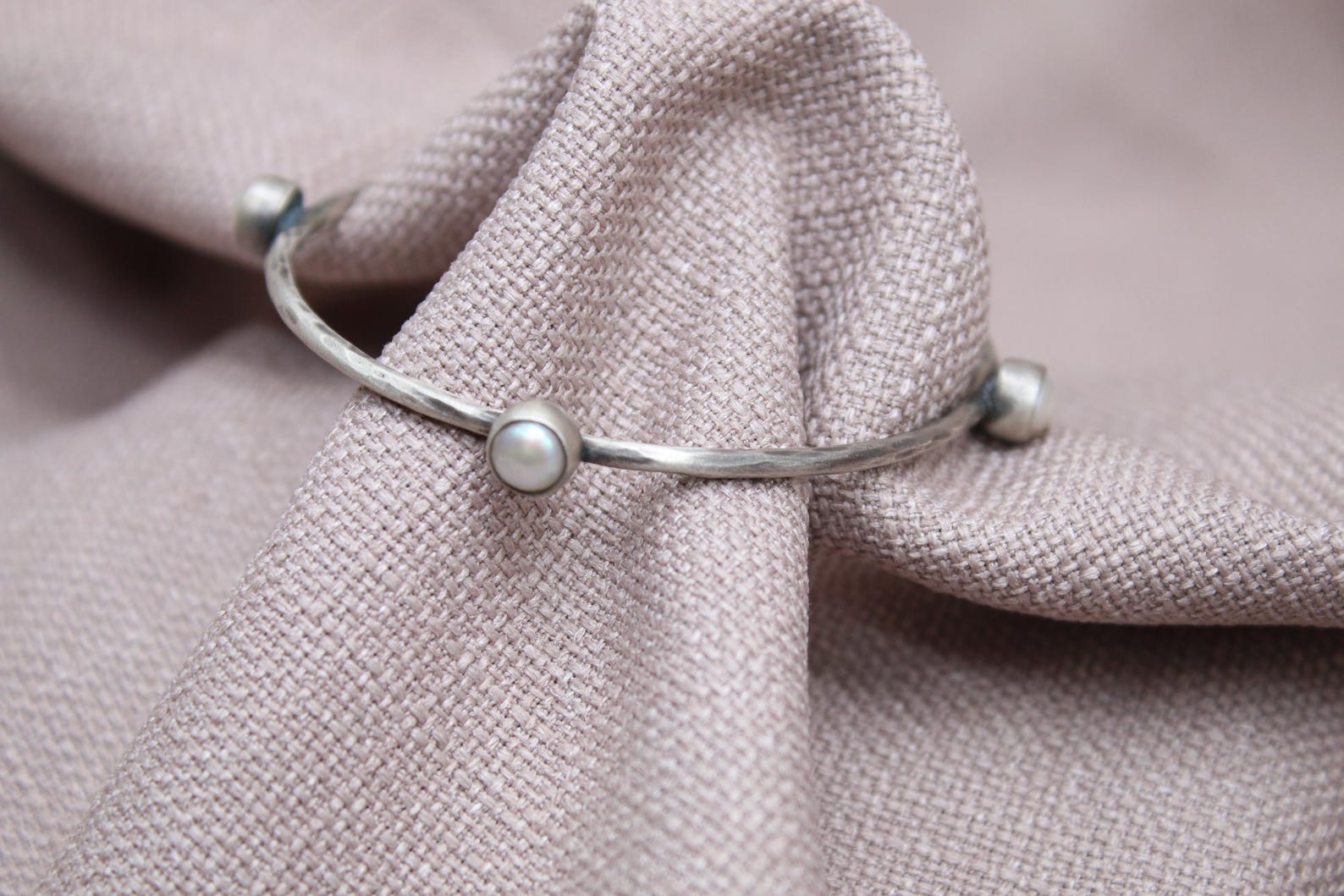 Freshwater Pearl Sterling Silver Bangle Bracelet Handmade Jewelry