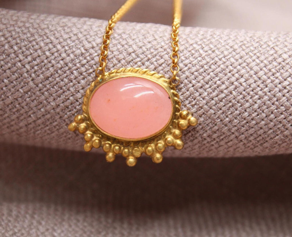 Natural Pink Topaz Necklace 22k Gold Plated Sterling Silver Pendant