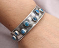 Blue Apatite Cuff Bracelet Hammered Sterling Silver Jewelry