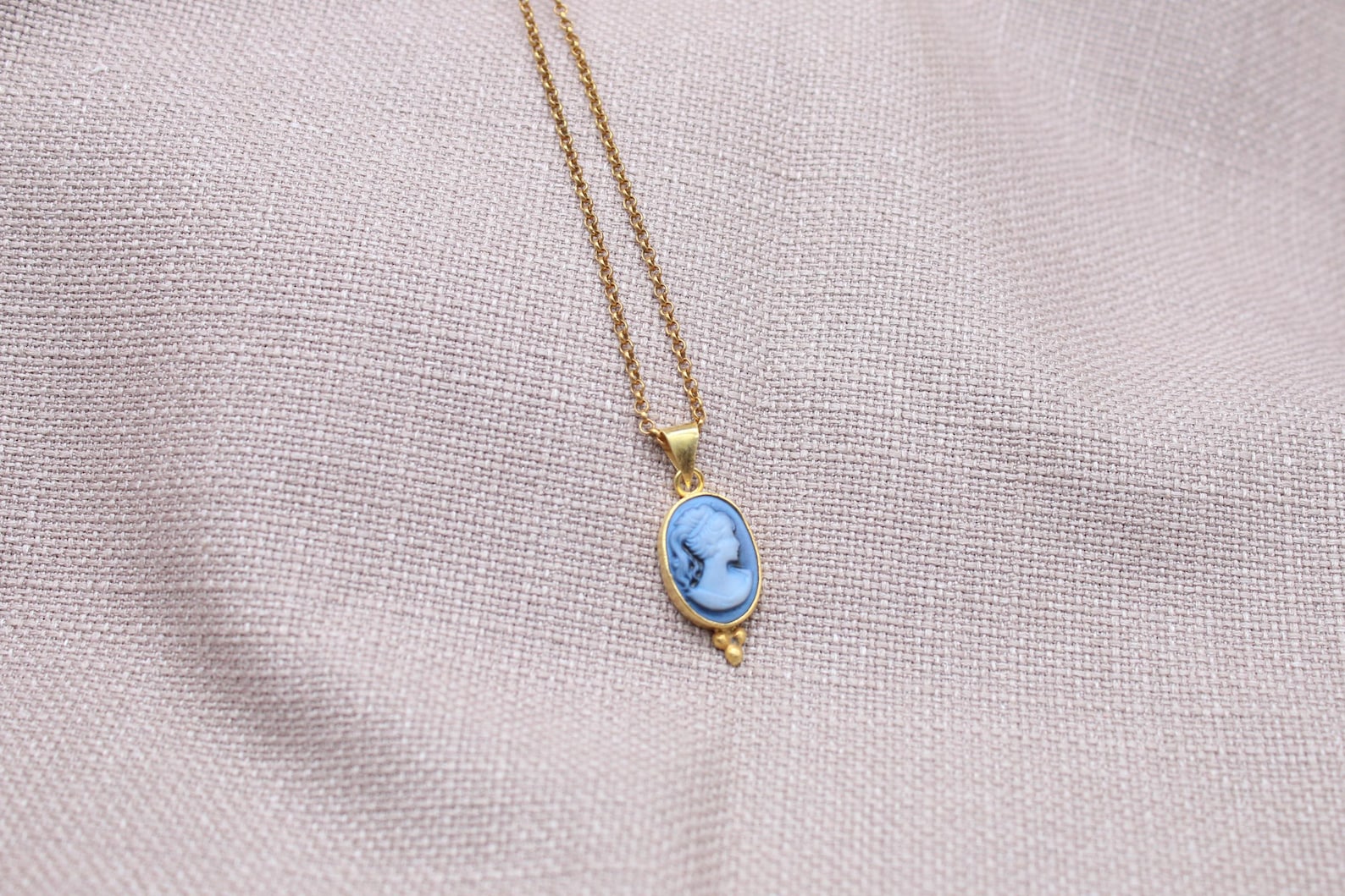 Vintage Blue Cameo Necklace Gold Plated Sterling Silver