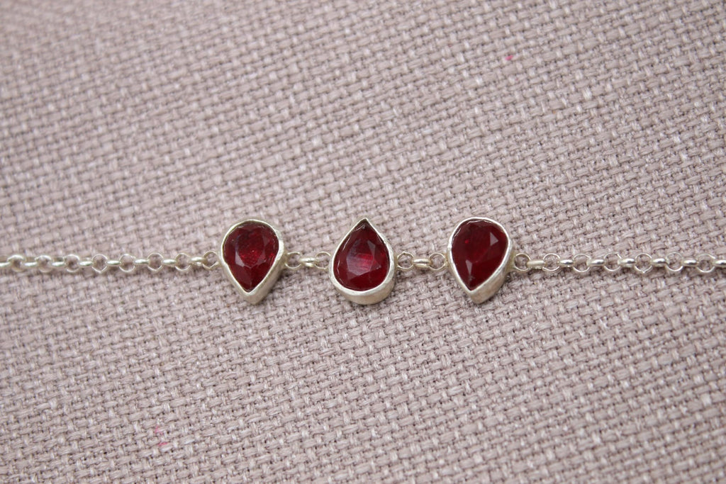Ruby Teardrop Sterling Silver Bracelet Handmade Gemstone Chain Bracelet
