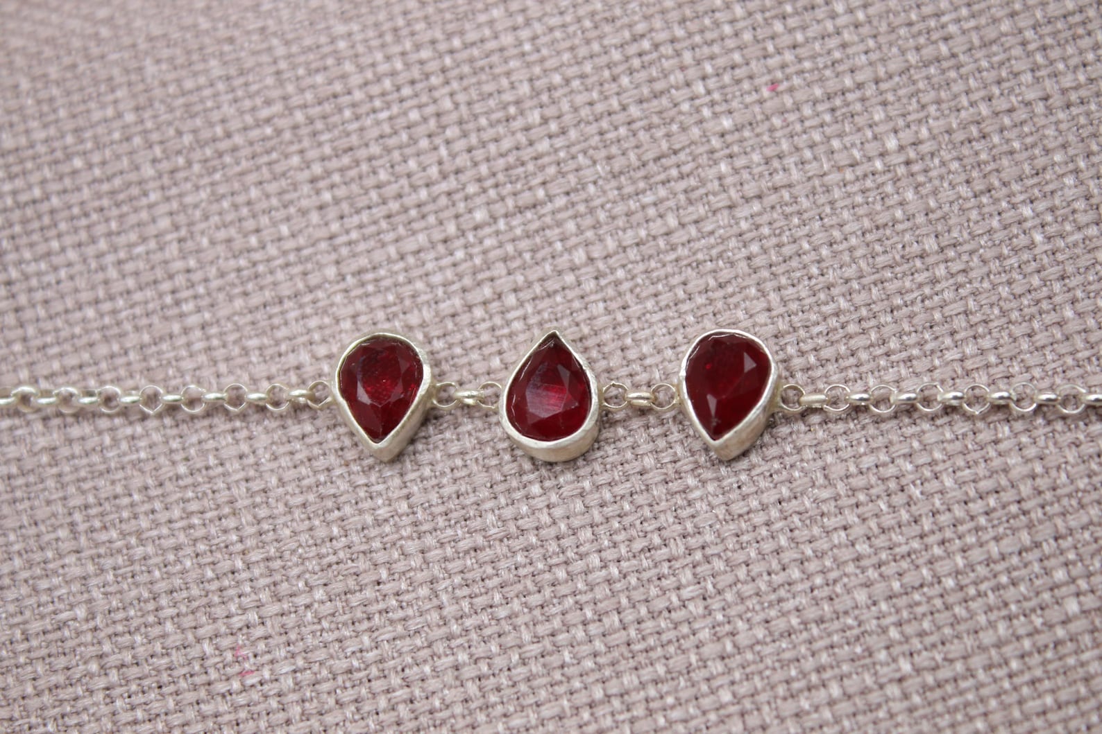 Ruby Teardrop Sterling Silver Bracelet Handmade Gemstone Chain Bracelet