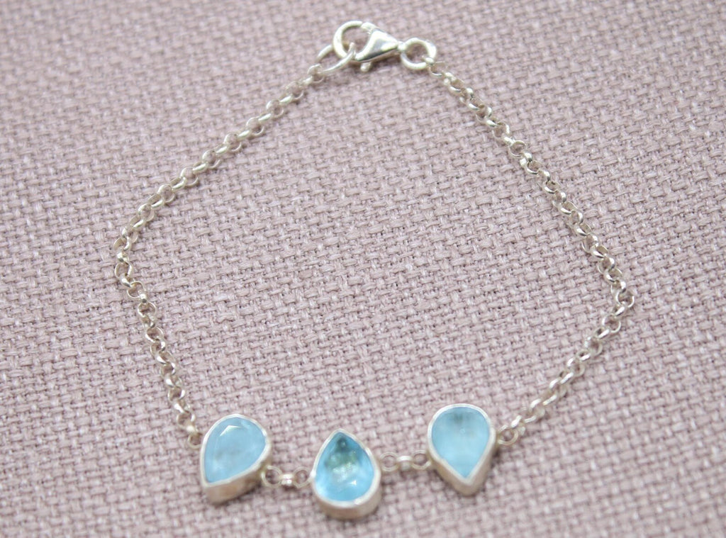 Blue Topaz Teardrop Sterling Silver Bracelet Handmade Gemstone Bracelet