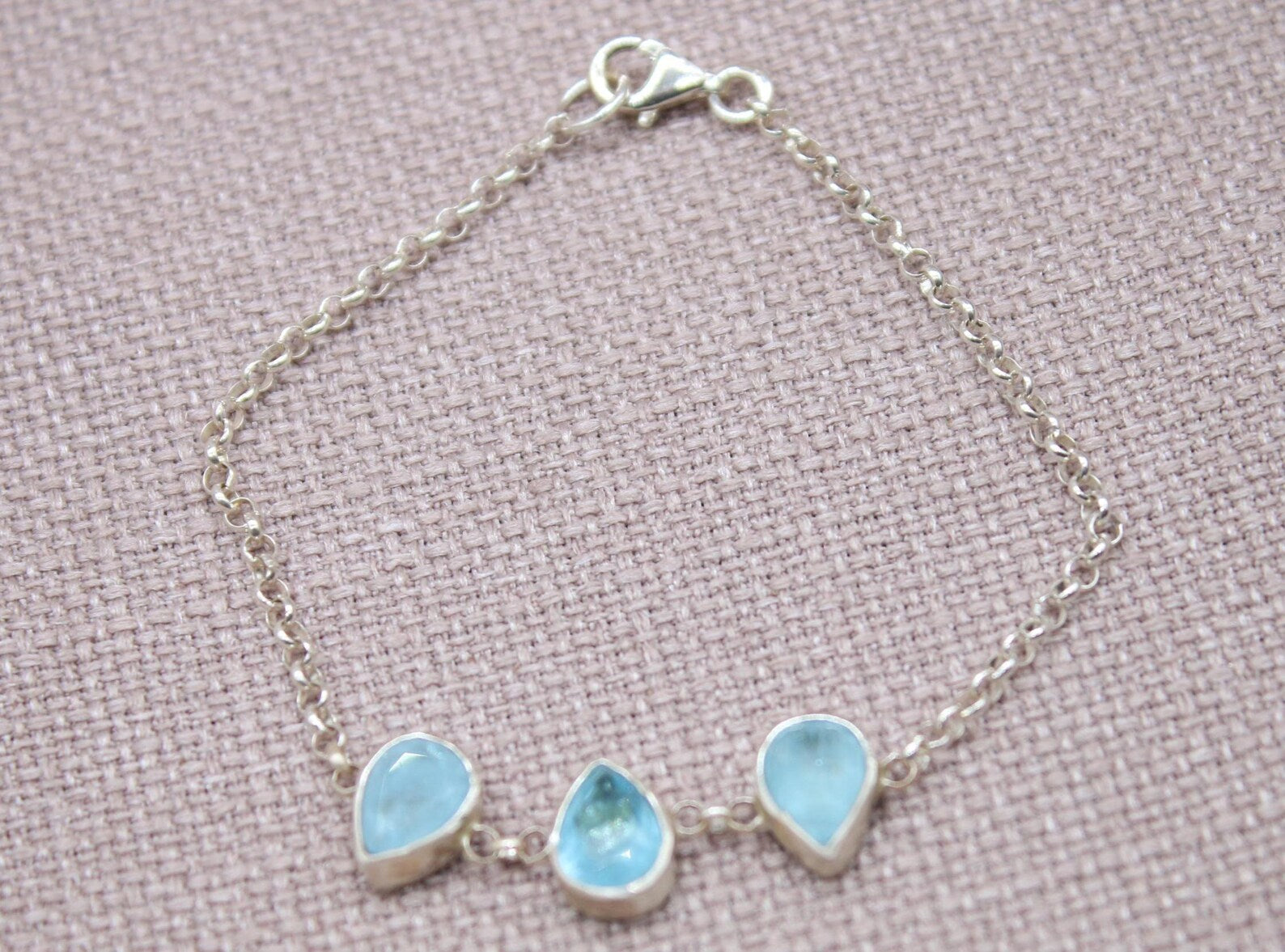 Blue Topaz Teardrop Sterling Silver Bracelet Handmade Gemstone Bracelet
