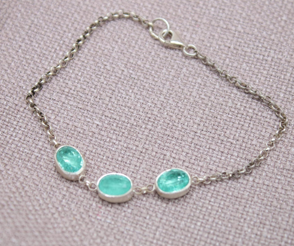 Paraiba Tourmaline Oval Sterling Silver Bracelet Handmade Delicate Gemstone Bracelet