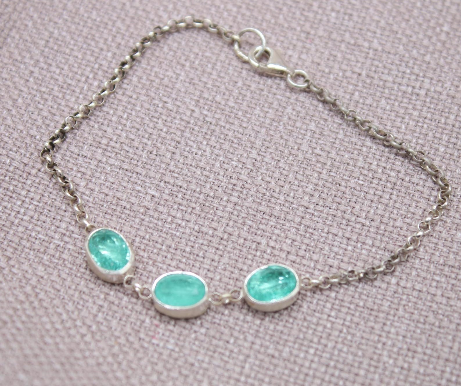 Paraiba Tourmaline Oval Sterling Silver Bracelet Handmade Delicate Gemstone Bracelet