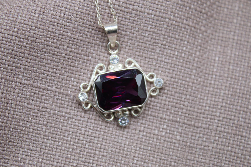Amethyst Statement Pendant Necklace Sterling Silver Handmade Vintage Style Jewelry