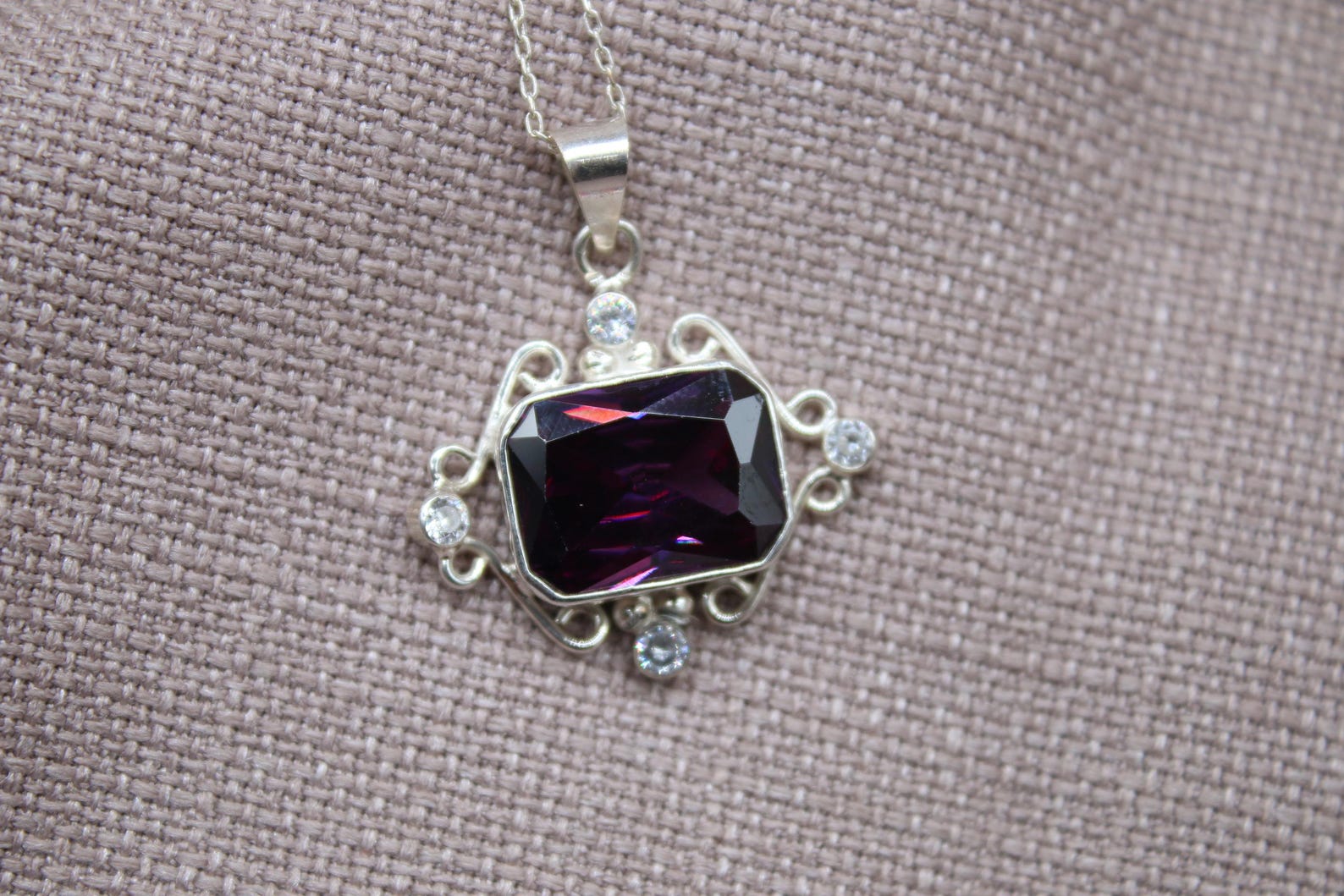 Amethyst Statement Pendant Necklace Sterling Silver Handmade Vintage Style Jewelry