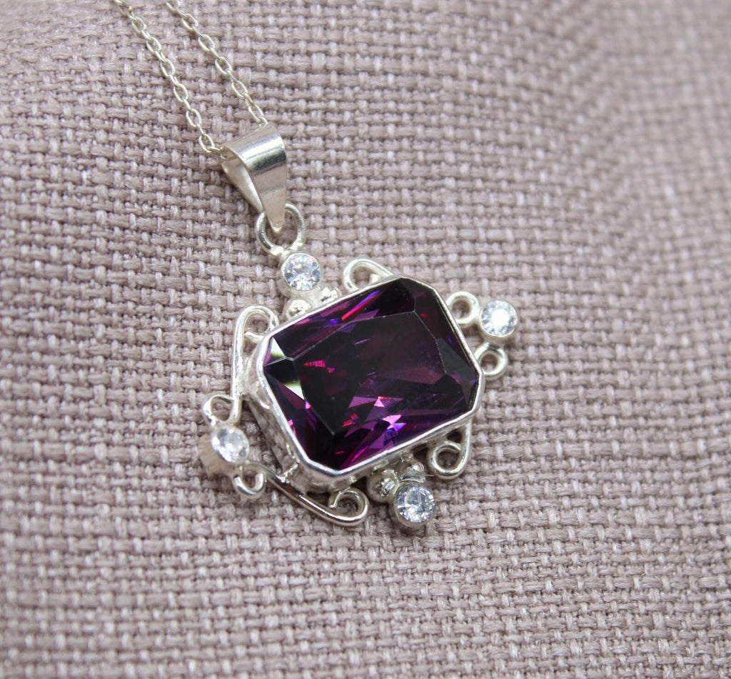Amethyst Statement Pendant Necklace Sterling Silver Handmade Vintage Style Jewelry