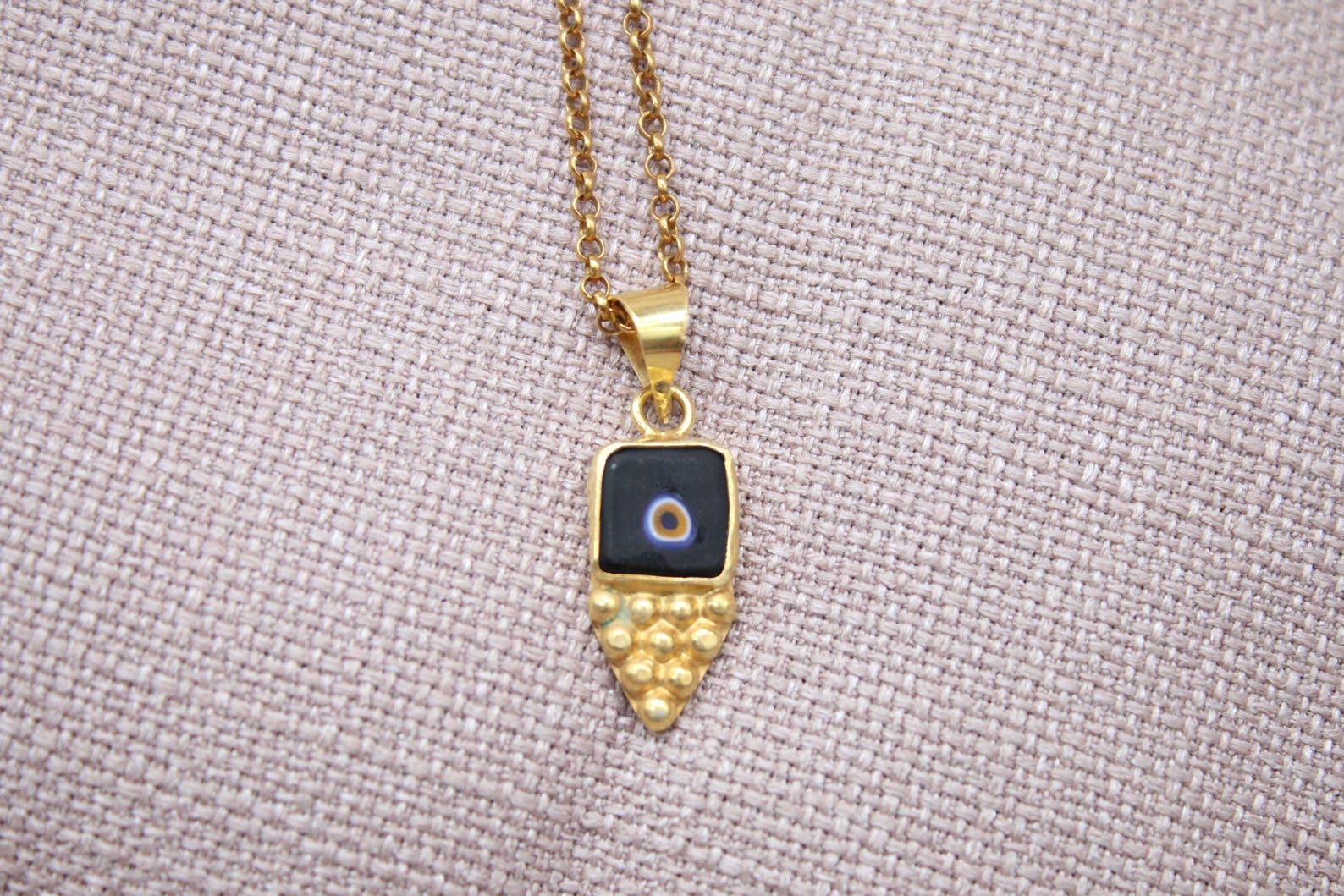 Evil Eye Gold Plated Necklace Sterling Silver Handmade Protection Pendant