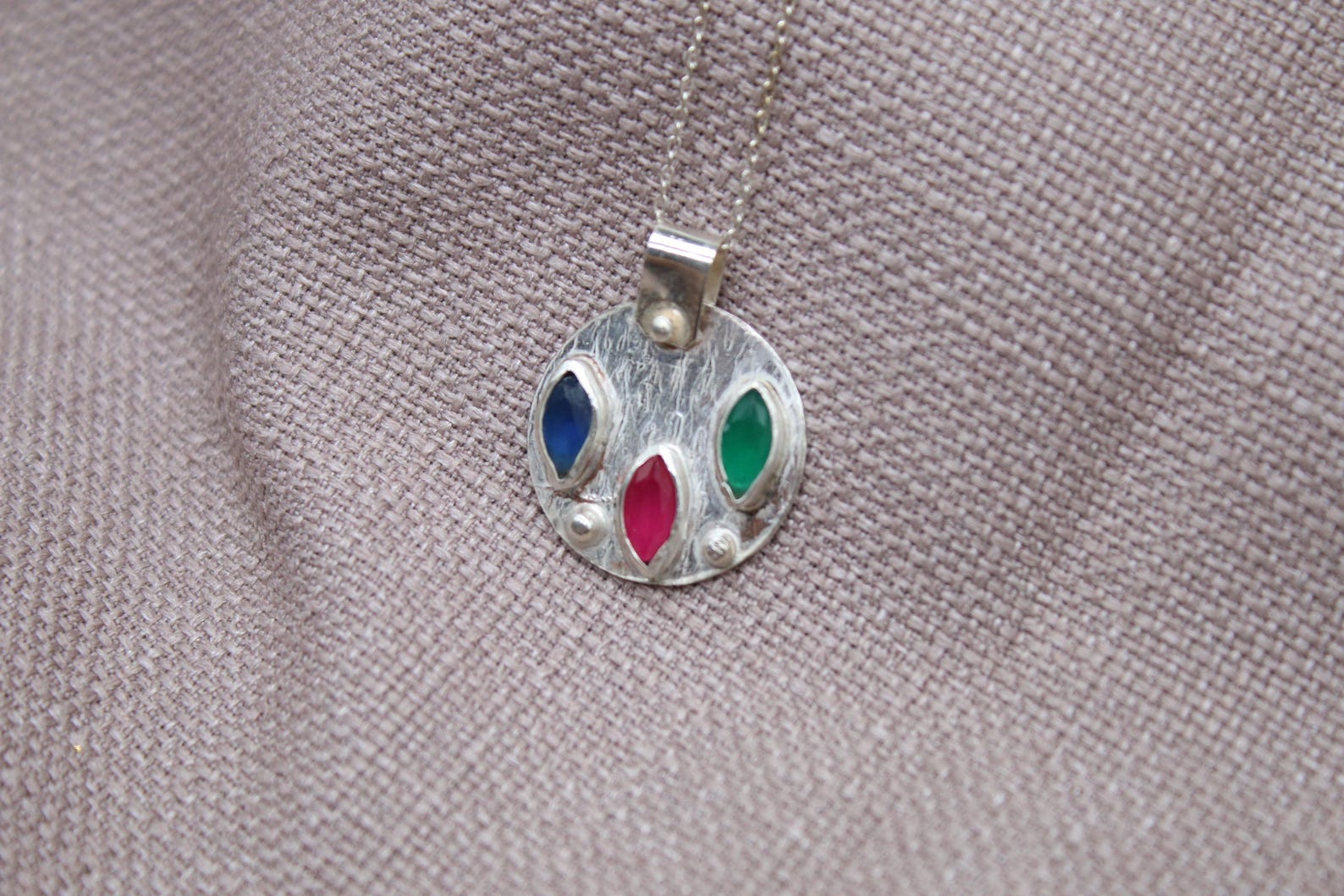 Ruby Emerald Sapphire Necklace, Handmade 925 Sterling Silver Lucy Necklace, Colorful Gemstone Pendant, Minimalist Silver Necklace
