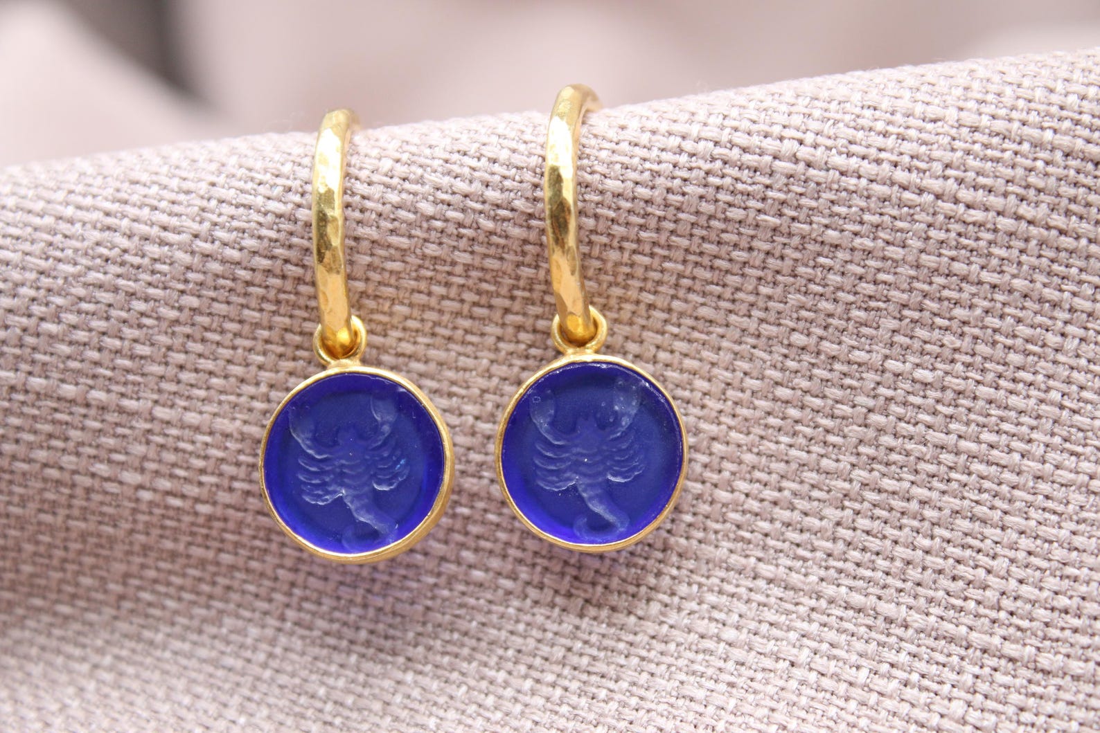 Scorpio Zodiac Dangle Earrings in 22K Gold Plated Sterling Silver