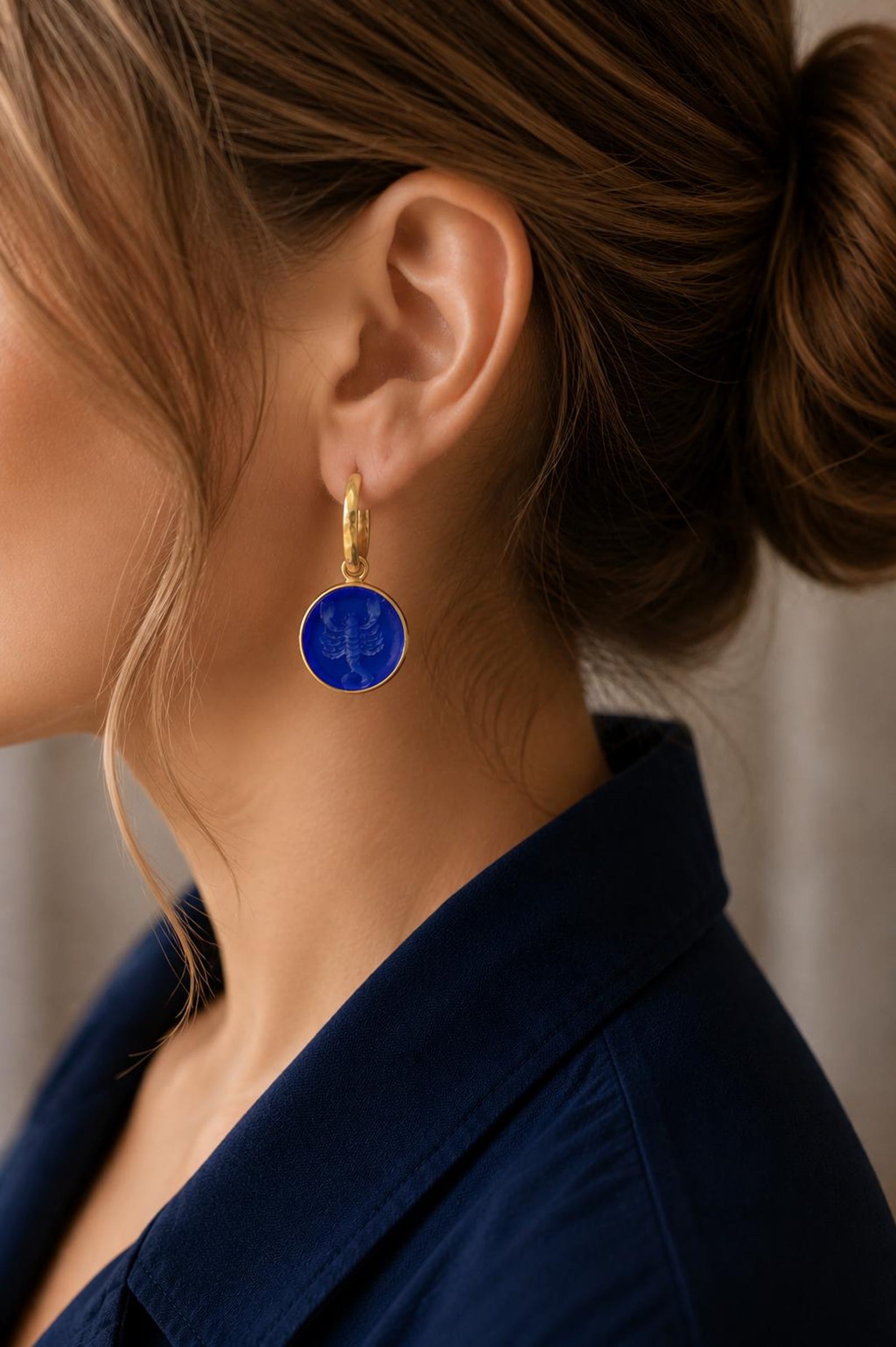 Scorpio Zodiac Dangle Earrings in 22K Gold Plated Sterling Silver