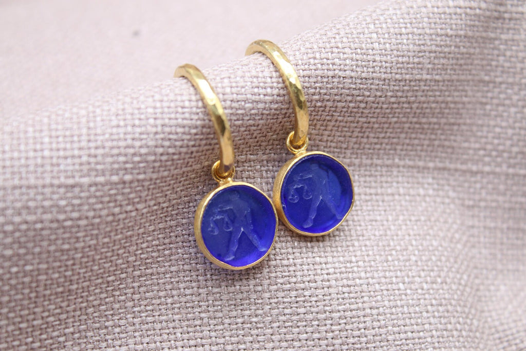Libra Intaglio Glass Earrings in 22k Gold Plated Sterling Silver