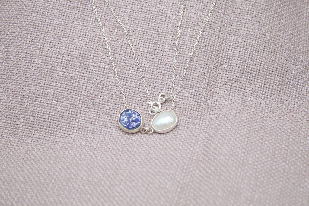 Raw Sapphire Pearl Necklace Handmade Sterling Silver Gemstone Necklace 18 inch chain