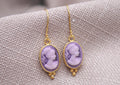 Victorian Cameo Earrings Gold Plated Sterling Silver Drop Earrings