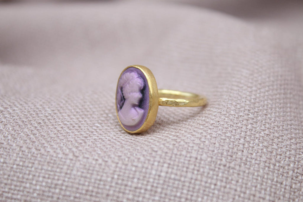 Victorian Cameo Ring Gold Plated Sterling Silver Statement Ring