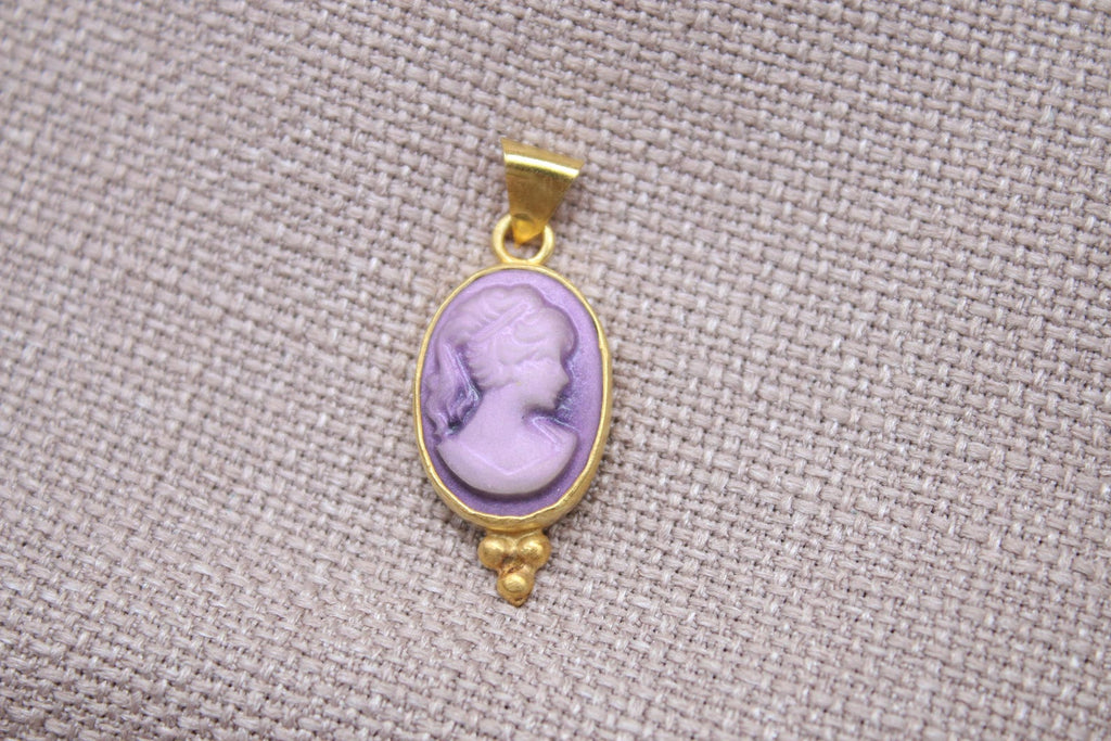 Victorian Cameo Pendant Gold Plated Sterling Silver Necklace Charm