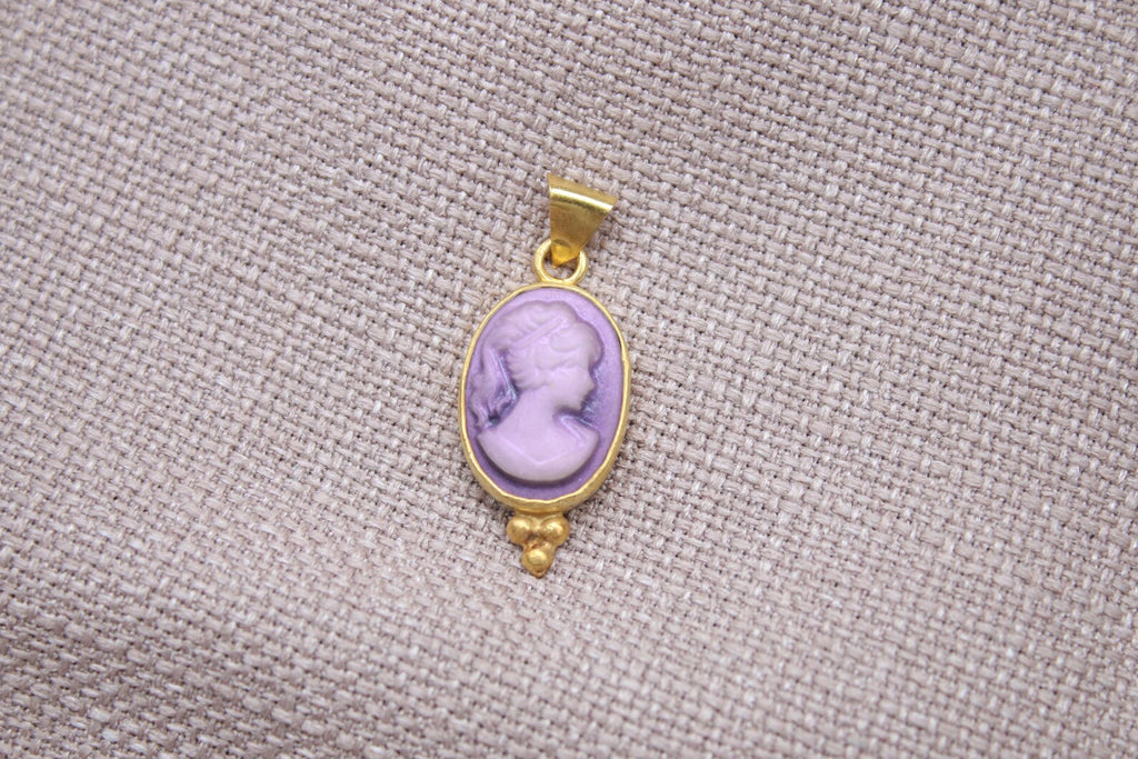Victorian Cameo Pendant Gold Plated Sterling Silver Necklace Charm