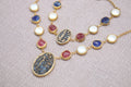 Virgin Mary Sapphire Ruby Pearl Jewelry Set Gold Plated Necklace Bracelet