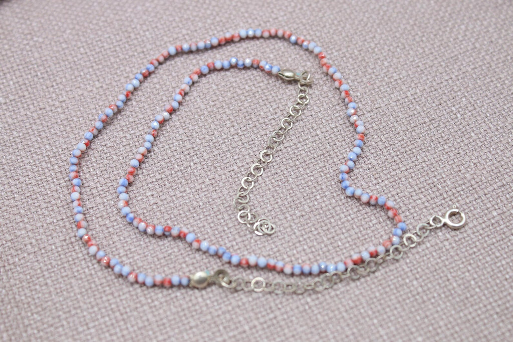 Coral Seed Bead Necklace Dainty Sterling Silver Choker Handmade Minimalist Jewelry 18 inch Length