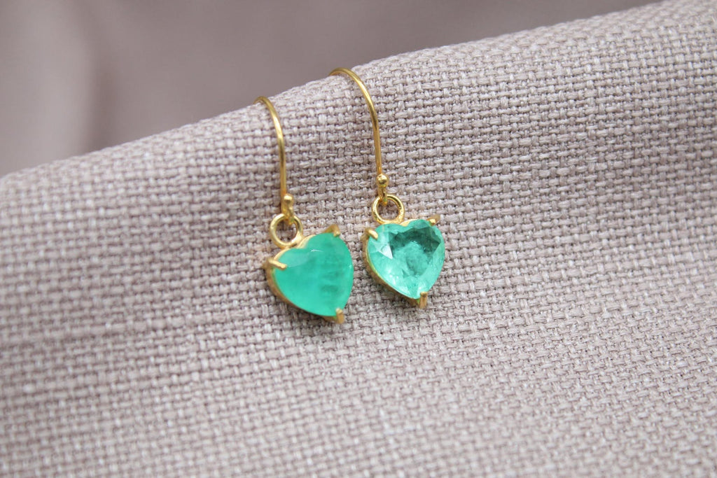 Paraiba Tourmaline Heart Earrings Gold Vermeil Minimalist Gemstone Drops